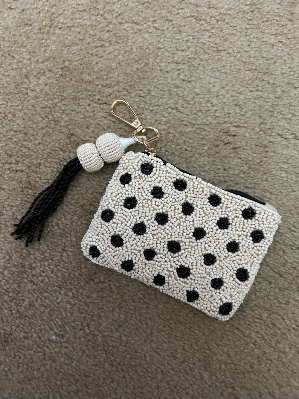 Mini cream beaded pouch